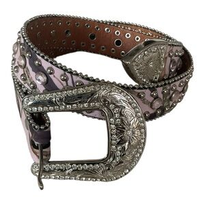 Kids Western Rhinestone Belt Purple Leather Cowgirl Belt Size Small